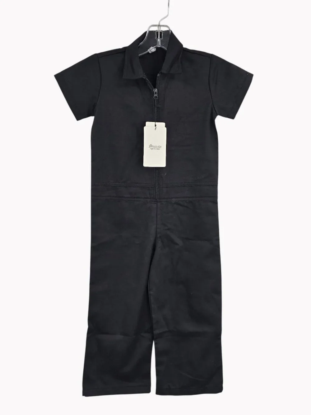 Grandwish Kids Size 4Y Black Short Sleeve Zip Up Coveralls Jumpsuit New